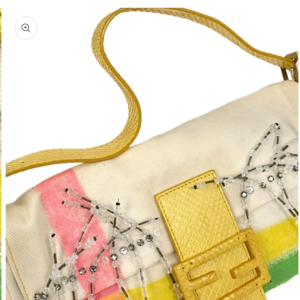 FENDI baguette Python Yellow White Beaded Vintage Bag - Picture 6 of 10